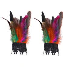 2 Stück schwarze Spitzenbesatz Feder Handgelenksmanschetten, Halloween Cosplay Kostüm Armbänder, Maskenball Party Karneval Damen Kleid Accessoires - Verschiedenfarbig - Übersicht 7