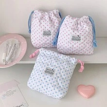 Minimalist Polka Dot Drawstring Makeup Bag, Girl's Cinched Top Skincare Storage Pouch, Portable Travel Organizer Bag - Rectangle - View 13