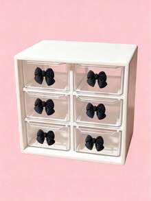 Drawer-Style Mini Cosmetic Organizer, Featuring Various Colored Bows, Transparent Plastic Stackable Storage Boxes, Multiple Designs, And Multiple Compartments. Suitable For Desktops, Offices, And Bedrooms, With A Smooth, Easy-To-Clean Surface. - Multicolor - View 12