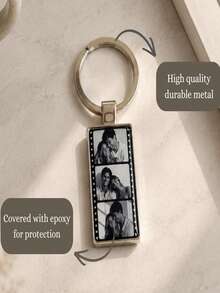 Personalized Film Strip Photo Keychain Photo Booth Custom Metal Keychain Couples Gift Anniversary For Him Her Boyfriend Girlfriend - Silver - View 5