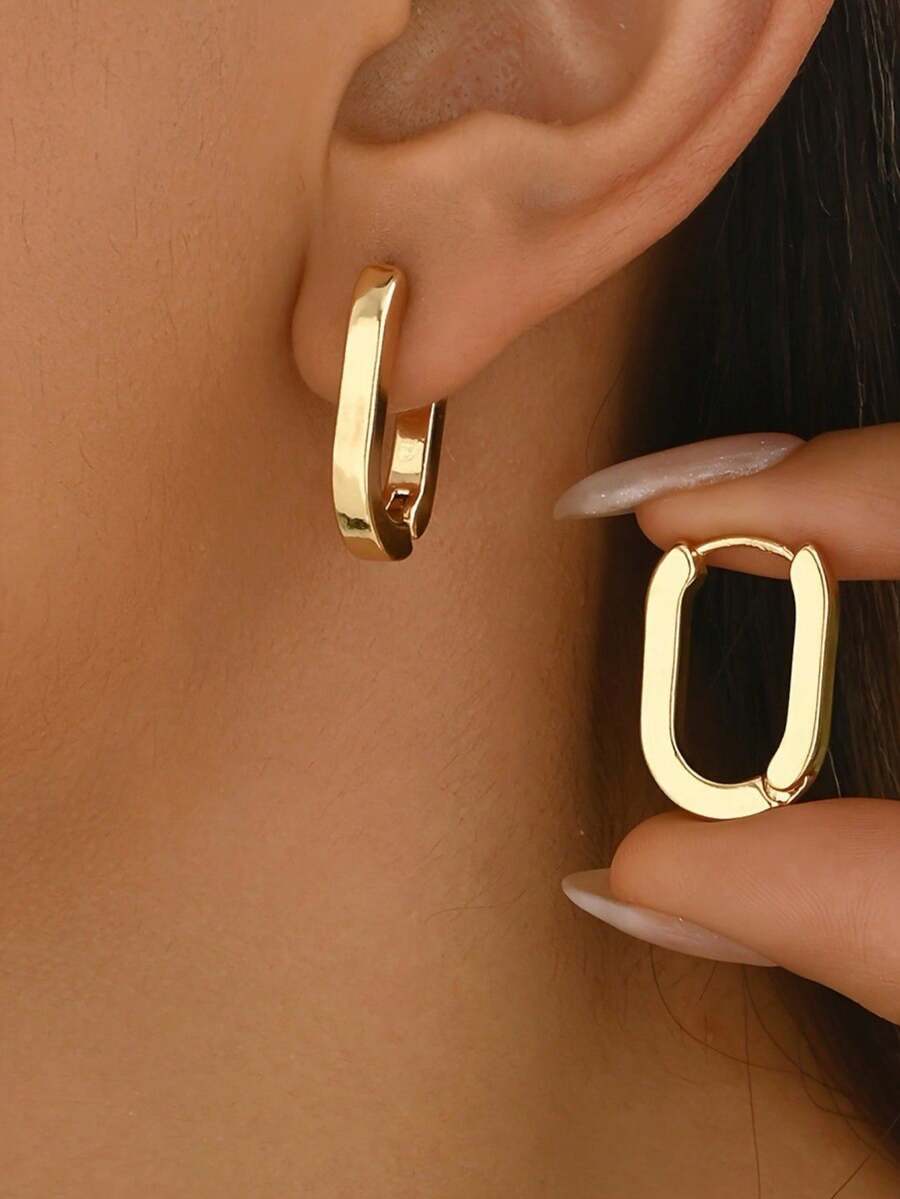 1 Pair Inspired Design 3D Geometric Hoop Earrings, Elegant Minimalist Style, Suitable For Women's Daily Wear And Gift Occasions - Geometric Shape - View 1