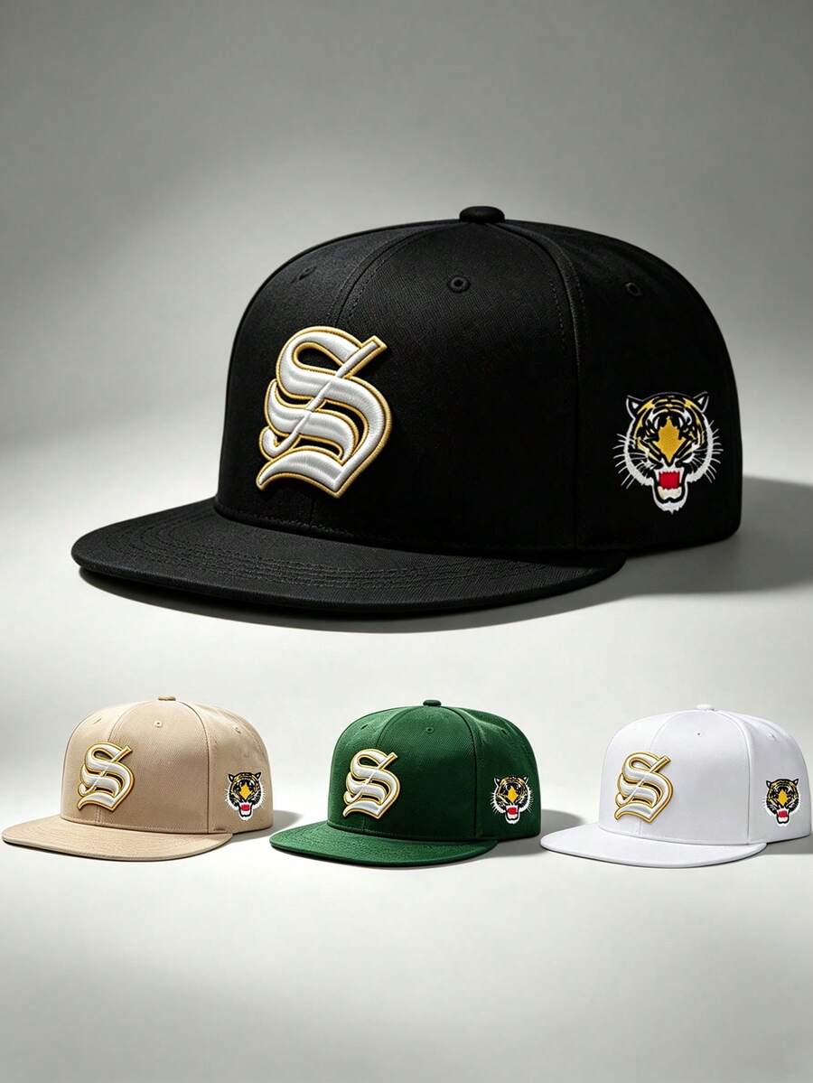 1pc Men Hat Letter S Embroidered Side Tiger Head Printing Hats For Men, Adjustable Hat, Perfect For Parties, Travel, And Sun Protection