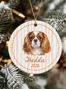 Personalized Photo Round Ceramic Christmas Ornament, Custom Name & Year, Macaron Color Striped Wavy Border, Christmas Tree Hanging Decor, Upload Family Baby Pet Portrait, Commemorative Keepsake Gift - Multicolor - View 11