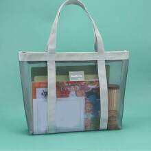 HUAJIE 1pc Large Capacity Transparent Mesh Tote Bag, Portable A4 Document & Stationery Storage Handbag, Breathable Multi-Pocket Organizer Bag, Suitable For School, Office, Art Supplies - Single Piece - View 2