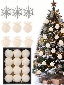 12pcs Flocked Christmas Ball Ornaments, White Flocked Christmas Tree Hanging Decor, Flocked Christmas Ball Decoration Set With Bows, Suitable For Christmas Tree, Holiday Wreath, Garland, Fireplace Decor, Wedding Party Christmas Decoration - Multicolor-d - View 4