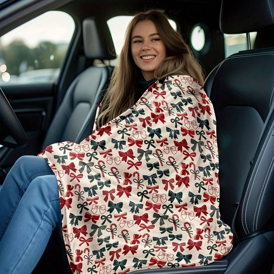 1pc A Christmas-Themed Flannel Blanket Featuring A Bow Design - Soft ...