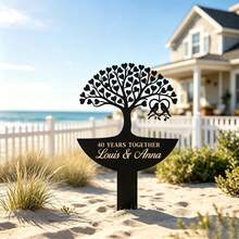 1pc Personalized Anniversary Metal Garden Stake, Tree Of Life Backyard Decor, Custom Wedding Anniversary Plaque, Lawn Garden Decoration, Gardening Decor - Black - View 4