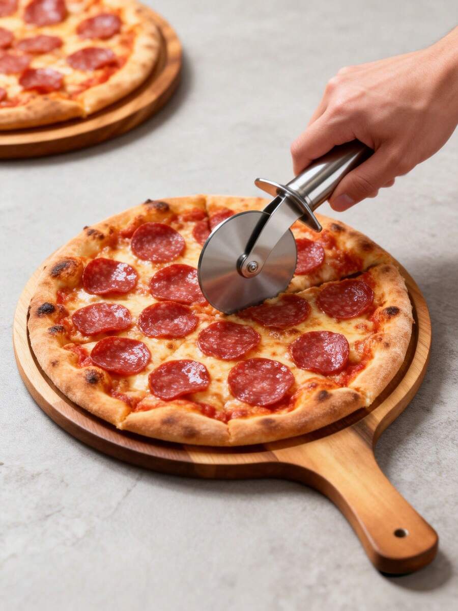 1pc High-Quality Pizza Tray With Handle And Cutting Board Surface, Suitable For Homemade Pizza, Kitchen Prep, Steak Serving And Restaurant Plating, Exclusive Tray For Christmas, Halloween And Back To School Season