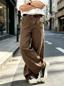 1pc Retro American Style Men's Loose Fit Wide Leg Brown Jeans, Cartoon Elephant Embroidery, Unisex (Belt And Accessories Not Included) - Brown - View 5