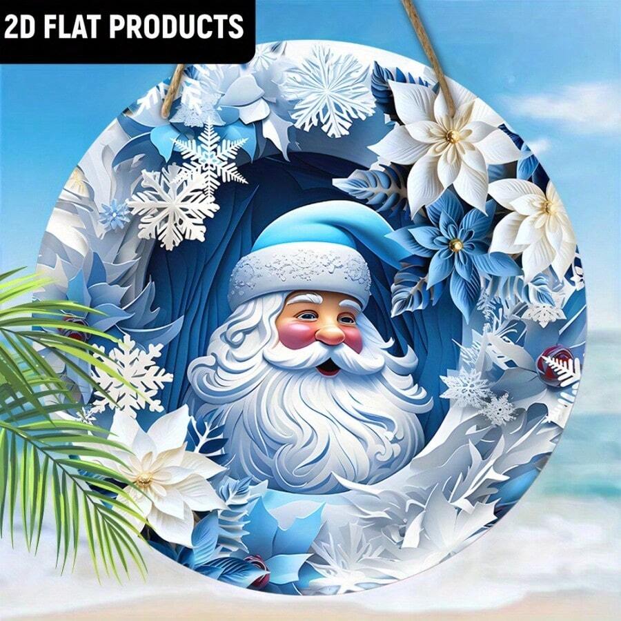 Classic Christmas Wooden Hanging Decor Blue Santa Claus Snowflake Flower Cave Pattern Wooden Home Hanging - A - View 1