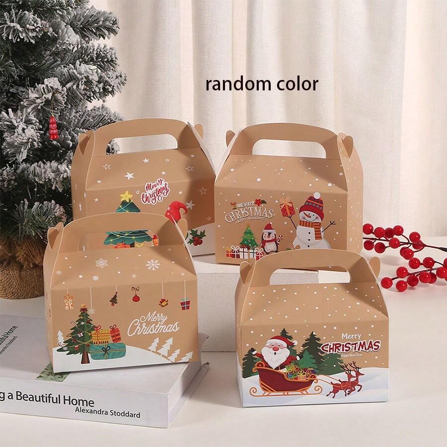 Creative Santa Claus & Reindeer Christmas Gift Box Design Packaging Box Christmas Decoration Christmas Party Gift Birthday Wedding Decor Christmas Gift Box Kraft Paper Box - Khaki - View 1