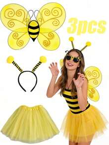 Halloween 3-Piece Cute Bee Costume Set: Tulle Skirt + Headband + Bee Wings, Suitable For Carnival, Holiday, Party And Role Play, Halloween Cosplay - Multicolor - View 2