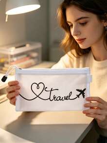 Lightweight Mesh Zipper Pouch With "Travel", Travel Print Makeup Bag,Multifunctional Storage Pouch, Portable Toiletry Storage Organizer For Cosmetics, Stationery & Travel Essentials,For Travel Vacation Daily Use - Multicolor - View 9