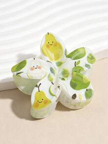 1pc Summer Fruit & Flower Print Hair Claw Clip, Suitable For Summer Travel, Beach Vacation, Daily Wear And Back Hair Styling - Multicolor - View 4