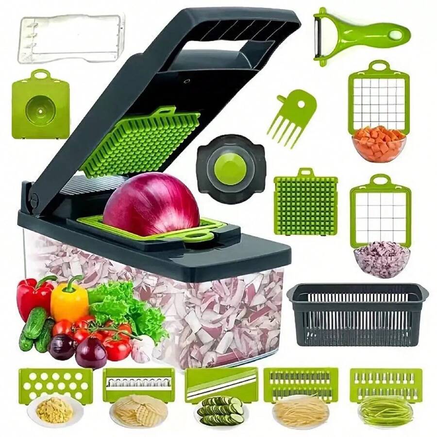 1pc Vegetable Onion Chopper, Multi-Function Vegetable Cutter, Food Processor, Onion Chopper With Strainer Basket, Carrot Garlic Chopper With Container, Kitchen Tool, Kitchen Accessory, Suitable For Home/Restaurant Fast Processing - White - View 1