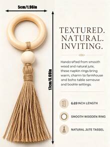 1-24pcs Wooden Tassel Napkin Rings, Bohemian Rustic Style Napkin Holders, Daily Table Decor, Suitable For Christmas Holidays, Thanksgiving Feast, New Year Celebration, Wedding Reception, Dinner Party Table Setting, Holiday Home Kitchen Decoration - Multicolor - View 8