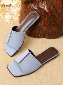 Sandal Datar Wanita Musim Semi Musim Panas Baru Serbaguna Sol Lembut Sandal Pantai Modis Sandal Romawi - Biru - View 3