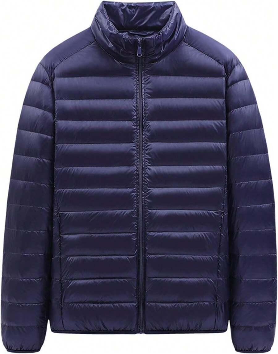 Chaquetas De Plumón para Hombre Cuello Alto Invierno Plus Size Chaqueta Negra Ligera Puffer para Hombre M-6XL - Verde militar - Ver 1