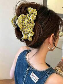 4pcs/1pc Vintage Small Plaid Ruffle Wide Hair Clips, Soft Fabric Non-Slip Hair Claws, Fashionable Women & Girls Daily Casual Hair Accessories - Multicolor - View 10