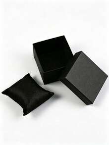 1pc Square Multi-Size Jewelry Gift Box, Can Hold Necklaces, Earrings And Rings, Solid Color Elegant, Suitable For Winter Solstice, Wedding And Other Occasions, Can Be Used For Packaging Jewelry, Necklaces, Bracelets, Silver Bars And More. Perfect Gift For Birthday, Mother's Day And Valentine's Day. - Black - View 1