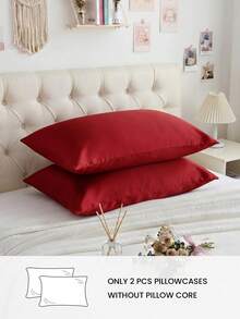 2pcs Set Premium Silky Satin Envelope Pillowcases, Soft And Breathable, Wrinkle-Resistant, Gentle On Hair And Skin, Improve Sleep Quality, Pillow Insert Not Included, Machine Washable, Red - Red - View 2