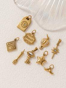 1pc Gold Rhinestone Pendant, Minimalist High-End Style, 18KPVD Gold Plated 316 Stainless Steel Material, Waterproof And Fade-Resistant, Suitable For Handmade Shop DIY, Factory Semi-Finished Product Production And Other Scenarios - Multicolor - View 2