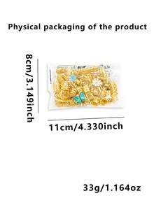 85件裝花卉幻想髮環，含粉色愛心、白色珍珠、雛菊、綠色蝴蝶與山茶花多造型可調節編髮飾品 - 金色 - 查看 6