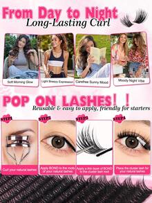 320/384pcs Of D-Type Curly Eyelash Clusters,With Simulated Mink Fur Texture And Natural Eyelash Clusters Available In Manga Style,With Elongated Eye Tails And Enlarged Eyes In Various Styles. Soft Eyelash Self-Adhesive Set,Eyelashes Can Be Reused. - Pink - View 11