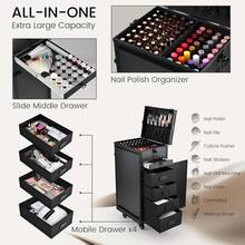Rolling Manicure Table, Foldable Nail Desk Beauty Station With Sliding Drawers, Mobile Cosmetology Case On Wheels, Portable Makeup Artist Storage Organizer Trolley, Black, One Piece - Shiny Pink - View 3