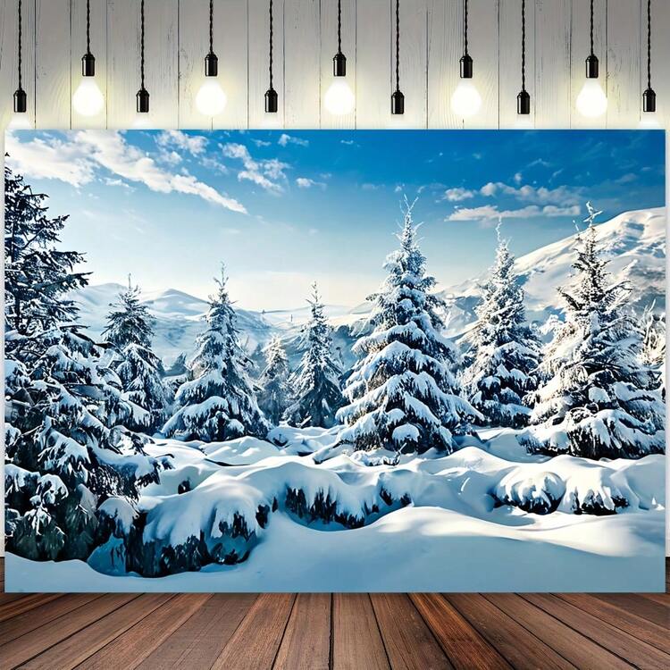 冬季仙境聖誕攝影背景布，聖誕快樂橫幅聚酯纖維背景，冬季雪山圖案－松樹與雪景，耐用聚酯纖維，適用於節日派對、拍照攝影與裝飾，背景布，生日派對，聖誕節最佳選擇 - 1 - 查看 32