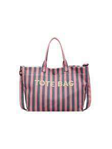 Fresh Colorblock Striped Large Capacity Women's Bag, Lightweight Canvas Fabric, Handheld Or Crossbody, Minimalist Versatile Daily Commute Bag - Multicolor - View 12