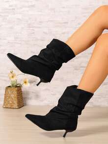 Women's French Style Versatile Ankle Boots, New Autumn/Winter Chunky Heel Back Zipper Fashion Ankle Boots, Size Runs Large, Recommend Choosing One Size Down - Black - View 4