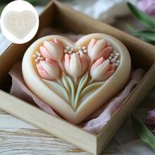 Heart Tulip Silicone Mold, Aromatherapy Candle Mold, Heart & Tulip Combined 3D Flat Bottom Design, Perfect For Handmade DIY Decoration, Handmade Soap Making, And Home Decor, Reusable And Durable Silicone Mold - Tulip - View 7