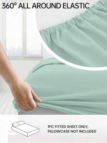 HONEYMOON 1pc Solid Color Soft Fitted Sheet 100% Polyester Fabric Lightweight Cloud-Like Touch Bedding Mattress Cover, Suitable For 9-12 Inch Deep Mattress, Soft Breathable Machine Washable, Shrink-Resistant, All-Season Use, Different Sizes Suitable For Home And Dorm, Back To School Dorm Essential, Light Green - Light Green - View 2