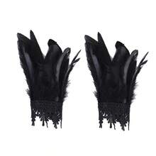 2 Stück schwarze Spitzenbesatz Feder Handgelenksmanschetten, Halloween Cosplay Kostüm Armbänder, Maskenball Party Karneval Damen Kleid Accessoires - Verschiedenfarbig - Übersicht 6