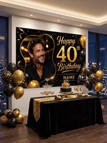 1pc - Customized Happy Birthday Backdrop, Large Personalized Birthday Banner Background, Can Print Name And Photo, Customized Black & Gold Theme Printed Poster, Shiny Black Background With Gold Glitter Elements, Celebrate 50th Birthday, Multi-Functional Party Tapestry Home Decor Personalized Birthday Party Customized Photo And Name Poster - Suitable For Party Decoration - Multicolor - View 6