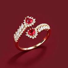 1 pieza Anillo ajustable con diseño geométrico en forma de corazón, incrustado con circonita cúbica, regalo para mujeres - Multicolor - Ver 1