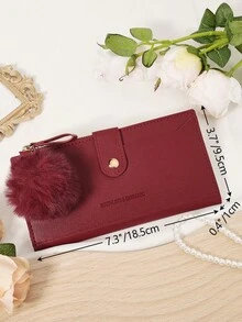 Dengan hiasan pom-pom, dompet panjang ultra tipis yang modis, dompet yang dapat memuat ponsel kecil, cocok untuk aktivitas luar ruangan dan perjalanan. - Burgundy - View 12