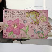 1件裝粉色卡通蝴蝶與花卉勵志語錄印花平板保護殼，附筆槽，多角度磁吸支架翻蓋，支援自動休眠/喚醒，相容 iPad Pro/Air、Pad 5/6/7、Pad、MatePad、Honor Pad、Xiaoxin Pad - 彩色 - 查看 2