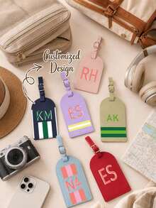 Personalized Engraved Luggage Tag, Customized Name & Address Luggage/Backpack Hanging Tag, Vegan Leather Travel Bag Charm Keychain - Multicolor - View 12