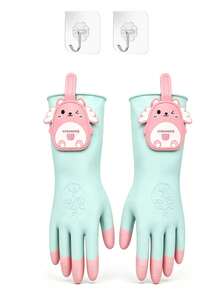 Cute Cartoon Bear Housework Gloves, Reusable Hanging Cleaning Gloves, Cute Cartoon Multi-Color, Anti-Slip Particles, Soft Breathable Fit, Dishwashing Laundry Bathroom Cleaning, Multi-Scenario Universal, Suitable For Dishwashing And Laundry - Multicolor - View 14
