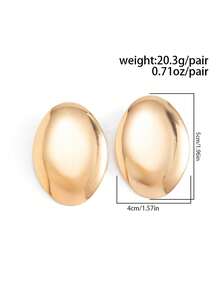 1 Pair Minimalist Vintage Exaggerated Geometric Oval Earrings, Metal Fashion Versatile Accessory, Suitable For Daily Wear And Party - Yellow Gold - View 5