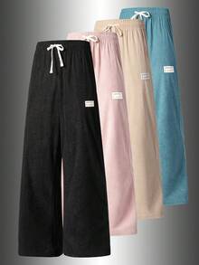 1pc Women's Spring/Autumn Soft Comfortable Breathable Straight Leg Corduroy Jogging Pants, Running Fitness Sports Long Pants - Black - View 2