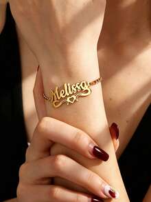 1pc DIY Personalized Name Customized Hollow English Letter Stainless Steel Necklace, Bracelet, Earrings Set, 18k Gold Plated Stainless Steel Jewelry, Includes Exquisite High-End Gift, Suitable For Friends, Family, Lovers, And Holiday Gifts - Style 2-gold - View 6