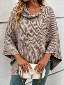 SEREN Autumn/Winter Loose Slouchy Cowl Neck Side Button Cape, Vintage Elegant Outerwear, Suitable For Daily Wear And Outings - Multicolor - View 4