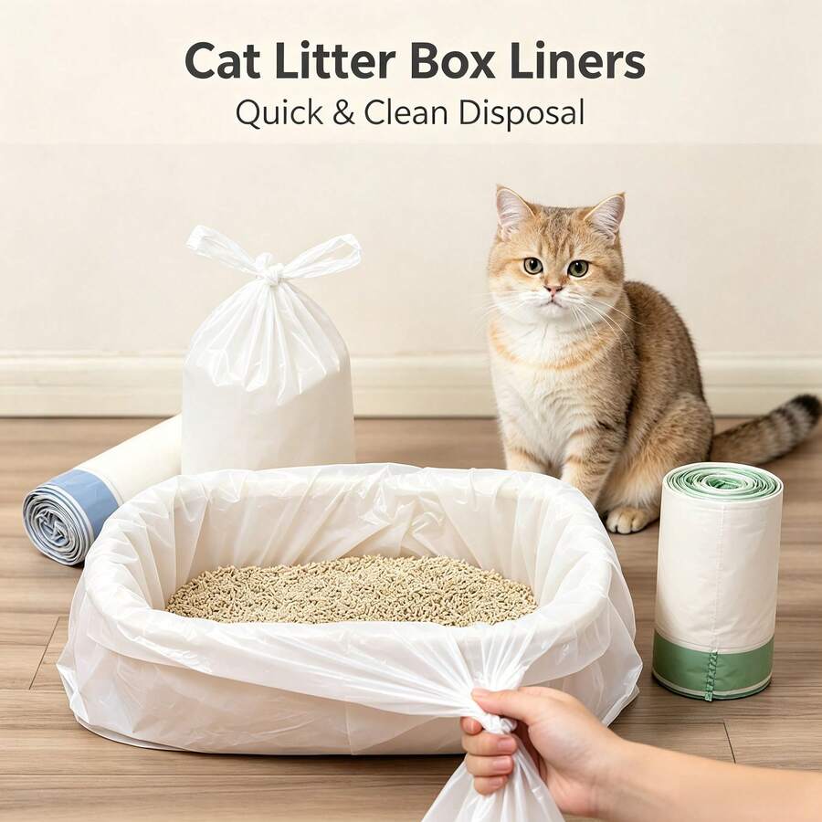 1/2/5 Roll Drawstring Cat Litter Box Liners, Thick Tear‑Resistant Kitty Litter Bags, No‑Mess Disposal For Cat Litter Pan - Multicolor - View 1