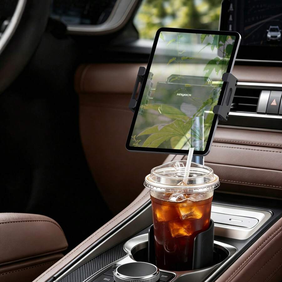 xnyocn Universal Tablet And Phone Car Mount - Aluminum Alloy Base, Supports 360° Rotation, Height Adjustment And Cup Holder - Sturdy And Hands-Free Navigation Mount - Multi-Functional Design Suitable For All Car Scenarios - View 1