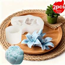2pcs Lily And Peony Flower Candle Silicone Molds, With Realistic Flower Design - Reusable, Non-Stick Lily Leaf And Petal Molds, Suitable For Crafts, Wedding Decor - For Home Decor, Wedding, Anniversary - White - View 8