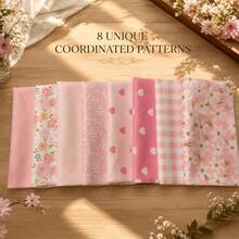8pcs Pink Floral Printed Fabric Set 25*25/50*50cm Vintage Floral Print Thick 1/4 Pink Flower Quilted Patchwork Square Sewing Fabric For DIY Handmade Crafts Home Party Decor - Variant - View 7