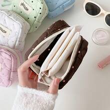 1pc Women's Coin Purse - Polka Dot Heart Mini Square Coin Purse, Korean Style Makeup Bag, Sanitary Napkin Storage Bag, Multiple Colors Available, Portable Cosmetic Storage Bag, Slot Compartment Design Suitable For Travel, Vacation, Home Use, Perfect Gift - Multicolor - View 5